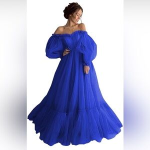 NWOT - Chic Royal Blue Off-Shoulder Gown